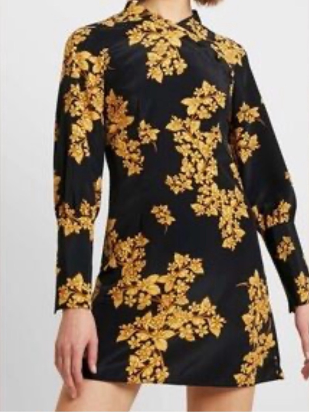 Topshop Floral Print Black & Yellow Long Sleeve Chiffon Mini Dress